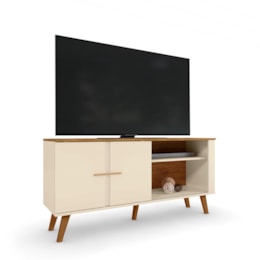 Rack Bancada Ilhéus Off White/Canela para TV até 55” - Mobler