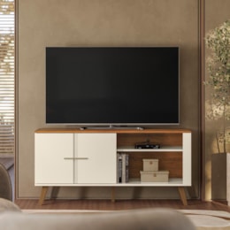 Rack Bancada Ilhéus Off White/Canela para TV até 55” - Mobler