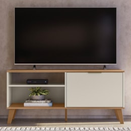 Rack Bancada Madri 115cm Off White/Nature para TV até 50” - Peternella Móveis