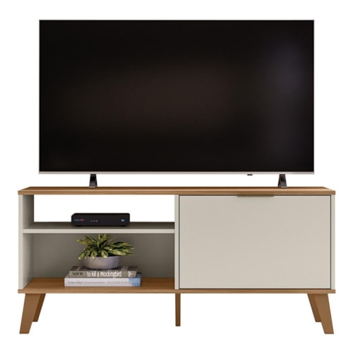 Rack Bancada Madri 120cm Off White/Nature para TV até 50” - Peternella Móveis