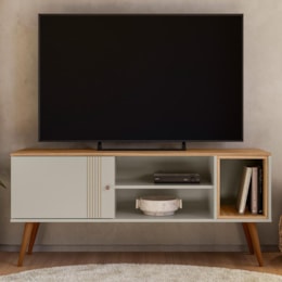 Rack Bancada Milão 136cm Off White/Nature para TV até 55” - Peternella Móveis