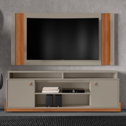 Rack Bancada Montana com Painel Real Grigio Fosco/Cinamomo Mel para TV até 65” - Mobler Rack Bancada Montana com Painel Real Grigio Fosco/Cinamomo Mel para TV até 65” - Mobler