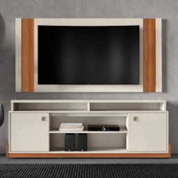 Rack Bancada Montana com Painel Real Pérola Metalizado/Cinamomo Mel para TV até 65” - Mobler Rack Bancada Montana com Painel Real Pérola Metalizado/Cinamomo Mel para TV até 65” - Mobler