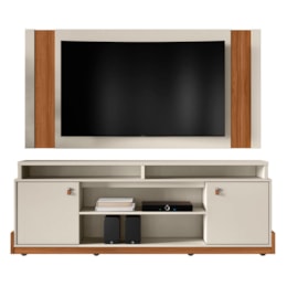 Rack Bancada Montana com Painel Real Pérola Metalizado/Cinamomo Mel para TV até 65” - Mobler Rack Bancada Montana com Painel Real Pérola Metalizado/Cinamomo Mel para TV até 65” - Mobler
