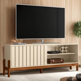 Rack Bancada New Aurora 188cm Pérola Metalizado/Cinamomo Mel para TV até 75” - Mobler