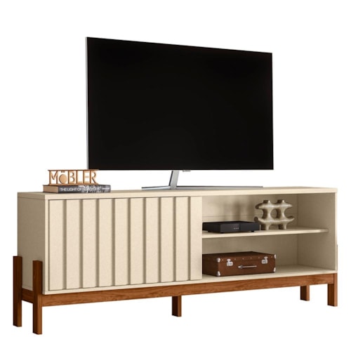 Rack Bancada New Aurora 188cm Pérola Metalizado/Cinamomo Mel para TV até 75” - Mobler