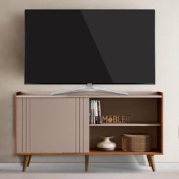 Rack Bancada New Austin 135,7cm Grigio Fosco/Cinamomo Mel para TV até 50” - Mobler