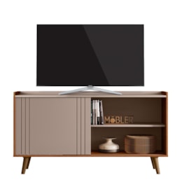 Rack Bancada New Austin 135,7cm Grigio Fosco/Cinamomo Mel para TV até 50” - Mobler