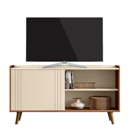 Rack Bancada New Austin 135,7cm Pérola Metalizado/Cinamomo Mel para TV até 50” - Mobler