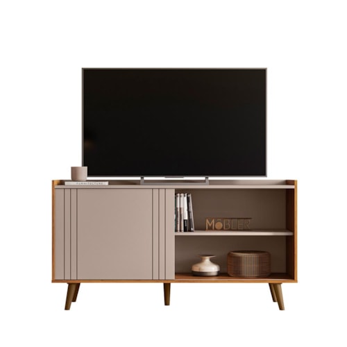 Rack Bancada New Austin Grigio Fosco/Canela para TV até 55” - Mobler
