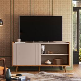 Rack Bancada New Austin Grigio Fosco/Canela para TV até 55” - Mobler