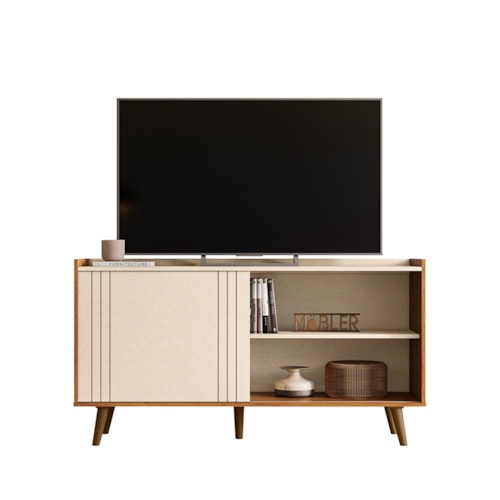 Rack Bancada New Austin Pérola Metalizado/Canela para TV até 55” - Mobler