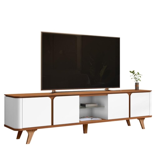 Rack Bancada Roma 217cm Cedro/Branco para TV até 60” - Casa D