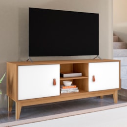 Rack Bancada Safira Plus 135cm Cedro/Branco para TV até 60” - Casa D