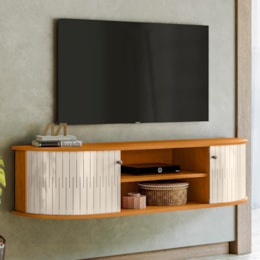 Rack Bancada Suspenso Modena Cinamomo/Off White para TV até 60” - Madetec Rack Bancada Suspenso Modena Cinamomo/Off White para TV até 60” - Madetec