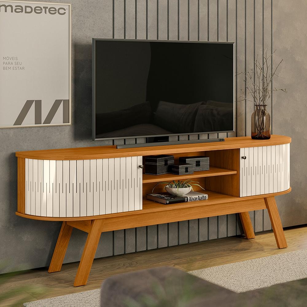 Rack Bancada Atlanta Cinamomo/Off White para TV até 55” - Madetec
