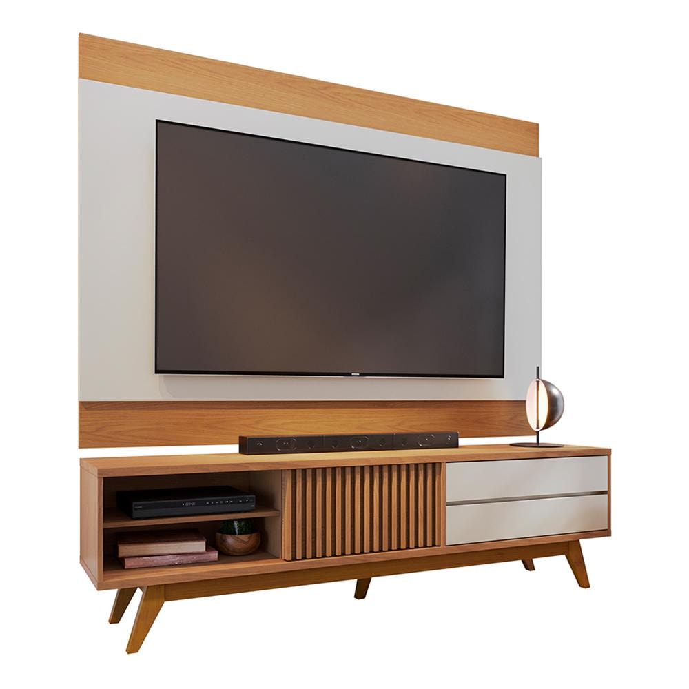 Rack Bancada Veneza com Painel Nilo Freijó/Off White Matte para TV
