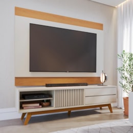 Rack Bancada Veneza com Painel Nilo Off White Matte/Freijó para TV até 75” - Colibri Rack Bancada Veneza com Painel Nilo Off White Matte/Freijó para TV até 75” - Colibri