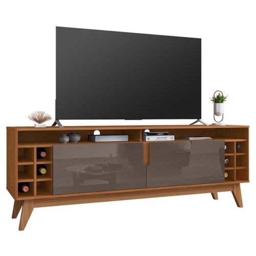 Rack Bancada Wine 160cm Cinza Pérola/Cedro para TV até 60” - Casa D