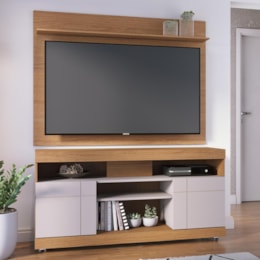 Rack Bancada Yara com Painel Maia Freijó/Off White para TV até 55” - Colibri Rack Bancada Yara com Painel Maia Freijó/Off White para TV até 55” - Colibri