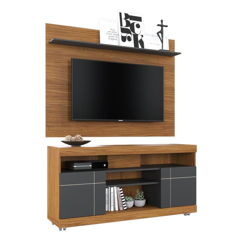 Rack Bancada Yara com Painel Maia Noce Milano/Preto Fosco para TV até ...