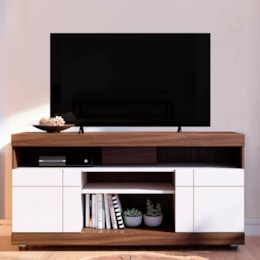 Rack Bancada Yara Nogueira Real/Off White para TV até 47” - Colibri Rack Bancada Yara Nogueira Real/Off White para TV até 47” - Colibri