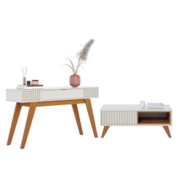 Sala de Estar com Aparador Rivieira e Mesa de Centro Jeri Off White/Freijó - PR Móveis   Sala de Estar com Aparador Rivieira e Mesa de Centro Jeri Off White/Freijó - PR Móveis