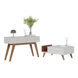Sala de Estar Noronha Aparador e Mesa de Centro Off White Matte/Freijó - Colibri Sala de Estar Noronha Aparador e Mesa de Centro Off White Matte/Freijó - Colibri