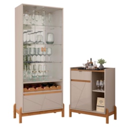 Sala de Jantar Bari com Cristaleira e Aparador Bar Off White/Cedro - Casa D Sala de Jantar Bari com Cristaleira e Aparador Bar Off White/Cedro - Casa D