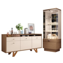 Sala de Jantar com Cristaleira Aura e Buffet Aparador Sollare Castanho/Off White - HB Móveis Sala de Jantar com Cristaleira Aura e Buffet Aparador Sollare Castanho/Off White - HB Móveis
