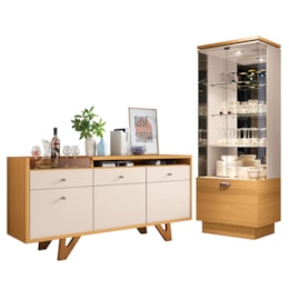 Sala de Jantar com Cristaleira Aura e Buffet Aparador Sollare Cinamomo/Off White - HB Móveis Sala de Jantar com Cristaleira Aura e Buffet Aparador Sollare Cinamomo/Off White - HB Móveis