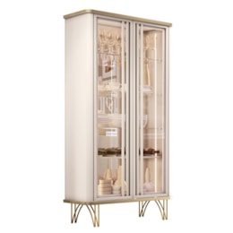 Sala de Jantar com Cristaleira Évora e Balcão Buffet Benvenuto Off White/Champanhe - HB Móveis