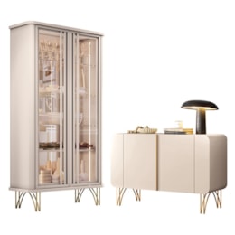Sala de Jantar com Cristaleira Évora e Balcão Buffet Benvenuto Off White - HB Móveis Sala de Jantar com Cristaleira Évora e Balcão Buffet Benvenuto Off White - HB Móveis