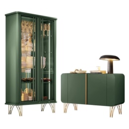 Sala de Jantar com Cristaleira Évora e Balcão Buffet Benvenuto Verde Pistache - HB Móveis