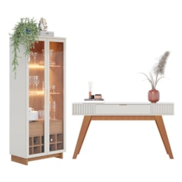 Sala de Jantar com Cristaleira Guanabara e Aparador Rivieira Off White/Freijó - PR Móveis  Sala de Jantar com Cristaleira Guanabara e Aparador Rivieira Off White/Freijó - PR Móveis
