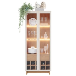 Sala de Jantar com Cristaleira Guanabara e Buffet Aparador Vitória Off White/Freijó - PR Móveis   Sala de Jantar com Cristaleira Guanabara e Buffet Aparador Vitória Off White/Freijó - PR Móveis
