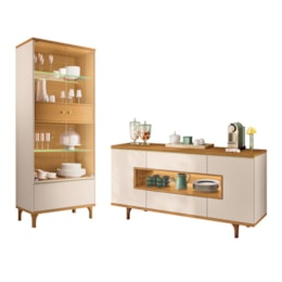Sala de Jantar com Cristaleira Lumina e Buffet Aparador Murano Off White/Cinamomo – HB Móveis