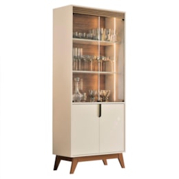 Sala de Jantar com Cristaleira Paraty e Buffet Aparador Recife Off White/Amêndoa - Mobler