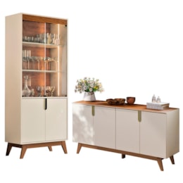 Sala de Jantar com Cristaleira Paraty e Buffet Aparador Recife Off White/Canela - Mobler