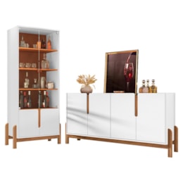 Sala de Jantar Lizz com Cristaleira e Buffet Aparador 4 Portas Branco/Cedro - Casa D Sala de Jantar Lizz com Cristaleira e Buffet Aparador 4 Portas Branco/Cedro - Casa D