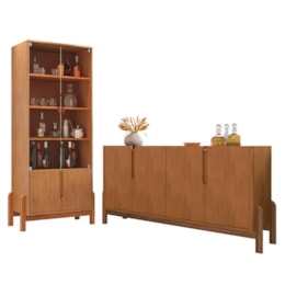 Sala de Jantar Lizz com Cristaleira e Buffet Aparador 4 Portas Cedro - Casa D Sala de Jantar Lizz com Cristaleira e Buffet Aparador 4 Portas Cedro - Casa D
