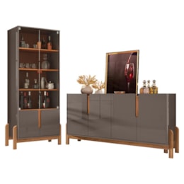 Sala de Jantar Lizz com Cristaleira e Buffet Aparador 4 Portas Cinza Pérola/Cedro - Casa D Sala de Jantar Lizz com Cristaleira e Buffet Aparador 4 Portas Cinza Pérola/Cedro - Casa D