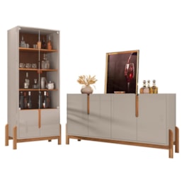 Sala de Jantar Lizz com Cristaleira e Buffet Aparador 4 Portas Off White/Cedro - Casa D Sala de Jantar Lizz com Cristaleira e Buffet Aparador 4 Portas Off White/Cedro - Casa D