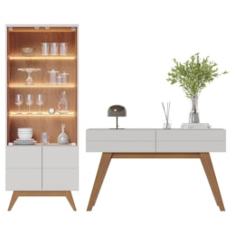 Sala de Jantar Noronha Cristaleira e Aparador Off White Matte/Freijó - Colibri Sala de Jantar Noronha Cristaleira e Aparador Off White Matte/Freijó - Colibri