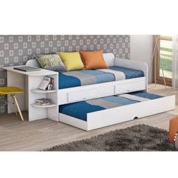 Sofá Cama Helena Branco com Escrivaninha e Colchões Light D33 - Permóbili Baby