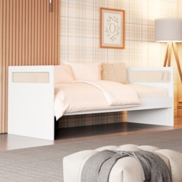 Sofá Cama Solteiro Ollie Branco Fosco com Colchão Light D33 - Reller Móveis 