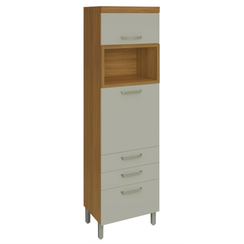 Torre Quente Princesa 64cm 1 Forno 2 Portas e 3 Gavetas Freijó/Off White - Nesher 