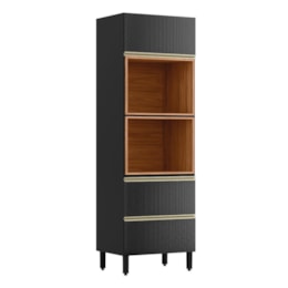 Torre Quente Proença 70cm 2 Fornos 2 Portas Basculantes e 1 Gaveta Nogueira Touch/Carbono Prime TX - Demartêz