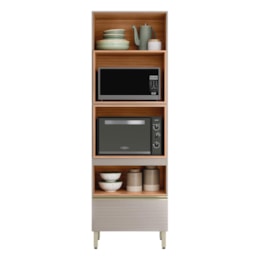Torre Quente Proença 70cm 2 Fornos 2 Portas Basculantes e 1 Gaveta Nogueira Touch/Nude Prime TX - Demartêz